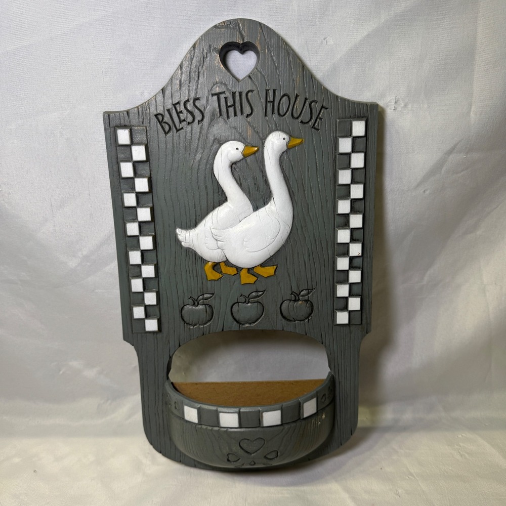 Vintage 1988 Burwood Products Bless This House Goose Wall Pocket 2869 A Grey